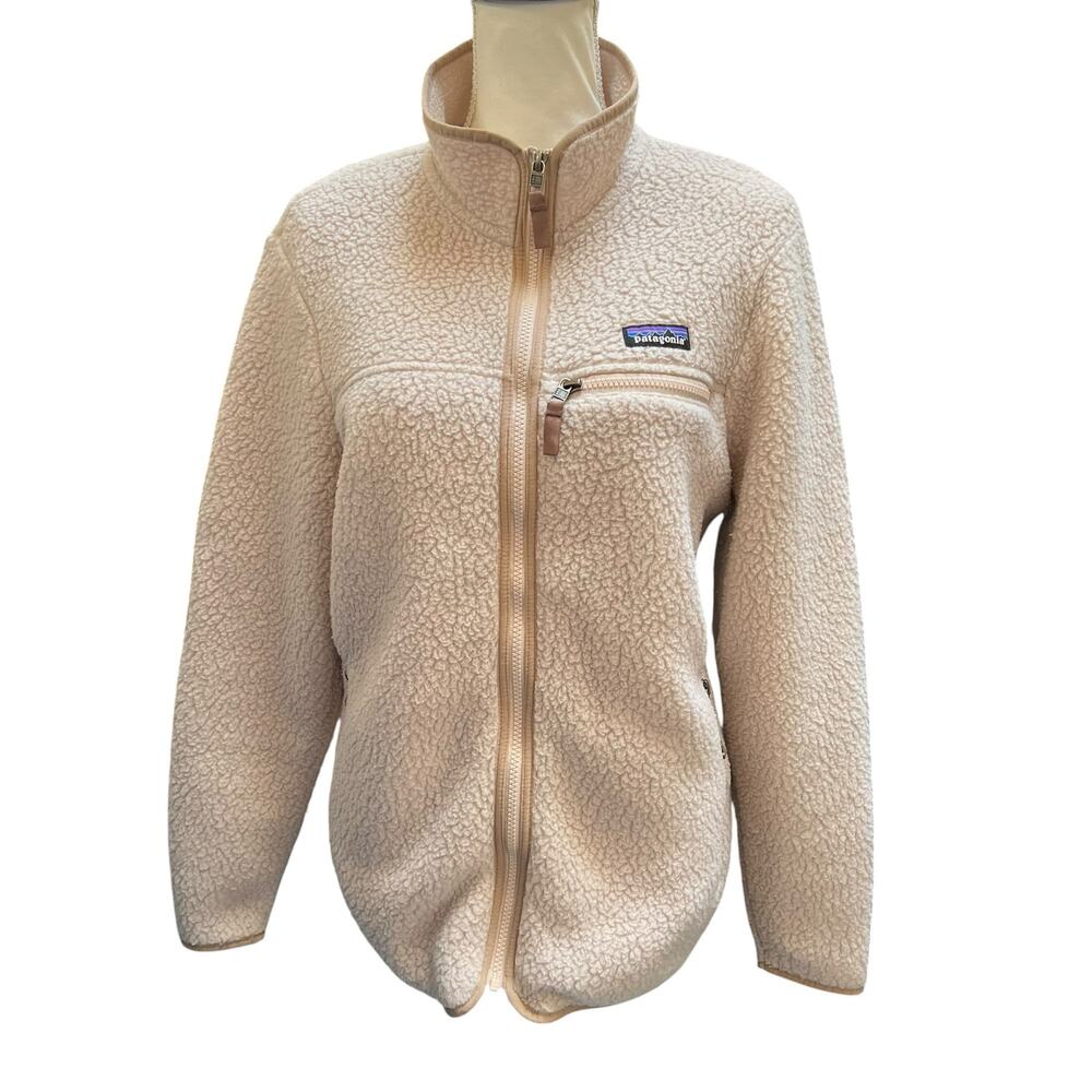 Patagonia Beige Sherpa Fleece Jacket Full Zip Women’s Large Cozy EUC